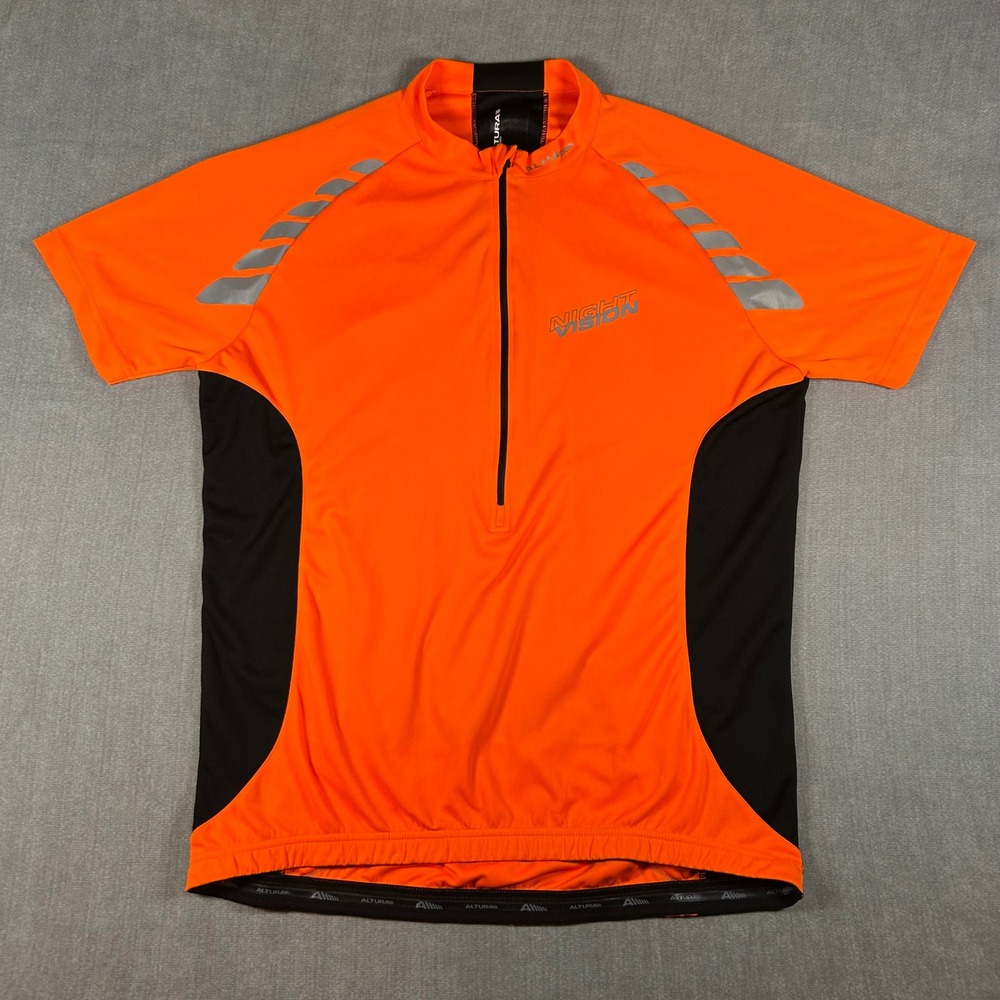 Altura Nightvision Cycling Jersey Mens XL Orange Black Reflective Half Zip Shirt